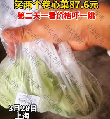 上海男子买两个卷心菜87.6元 价格上涨幅度已经超过了100%